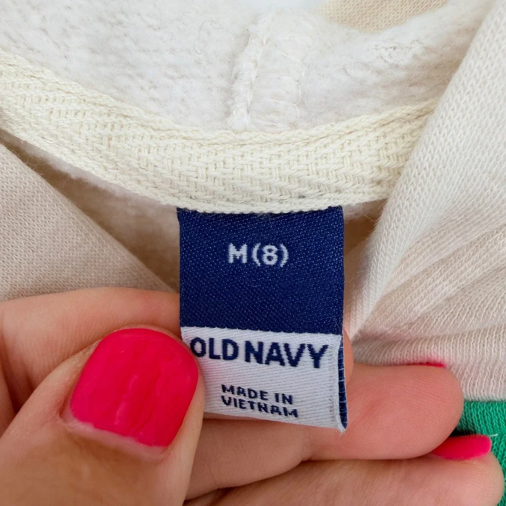 Old Navy 2024 Girls Vintage Oversized Color-Block Hoodie Beginners Luck Size M